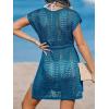 imageCUPSHE Women Crochet Swim Coverups Short Sleeve Drawstring Beach Coverups DressNavy