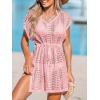 imageCUPSHE Women Crochet Swim Coverups Short Sleeve Drawstring Beach Coverups DressPeach Fuzz