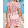 imageCUPSHE Women Crochet Swim Coverups Short Sleeve Drawstring Beach Coverups DressPeach Fuzz