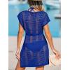 imageCUPSHE Women Crochet Swim Coverups Short Sleeve Drawstring Beach Coverups DressRoyal Blue