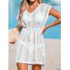 imageCUPSHE Women Crochet Swim Coverups Short Sleeve Drawstring Beach Coverups DressWhite
