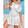 imageCUPSHE Women Crochet Swim Coverups Short Sleeve Drawstring Beach Coverups DressWhite
