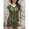 imageCUPSHE Women Crochet Swim Coverups Short Sleeve Drawstring Beach Coverups DressYellowgreen