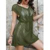 imageCUPSHE Women Crochet Swim Coverups Short Sleeve Drawstring Beach Coverups DressYellowgreen
