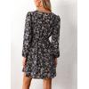 imageCUPSHE Women Floral Ruffle Summer Dress Surplice V Neck Long Peasant Sleeve Elastic Waist Flowy Casual Holiday Mini DressBlack