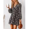 imageCUPSHE Women Floral Ruffle Summer Dress Surplice V Neck Long Peasant Sleeve Elastic Waist Flowy Casual Holiday Mini DressBlack