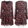 imageCUPSHE Women Floral Ruffle Summer Dress Surplice V Neck Long Peasant Sleeve Elastic Waist Flowy Casual Holiday Mini DressBlack Orange Floral