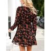 imageCUPSHE Women Floral Ruffle Summer Dress Surplice V Neck Long Peasant Sleeve Elastic Waist Flowy Casual Holiday Mini DressBlack Orange Floral