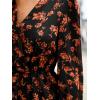 imageCUPSHE Women Floral Ruffle Summer Dress Surplice V Neck Long Peasant Sleeve Elastic Waist Flowy Casual Holiday Mini DressBlack Orange Floral