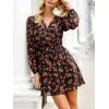 imageCUPSHE Women Floral Ruffle Summer Dress Surplice V Neck Long Peasant Sleeve Elastic Waist Flowy Casual Holiday Mini DressBlack Orange Floral