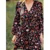 imageCUPSHE Women Floral Ruffle Summer Dress Surplice V Neck Long Peasant Sleeve Elastic Waist Flowy Casual Holiday Mini DressBlack Red Floral