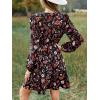 imageCUPSHE Women Floral Ruffle Summer Dress Surplice V Neck Long Peasant Sleeve Elastic Waist Flowy Casual Holiday Mini DressBlack Red Floral
