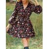 imageCUPSHE Women Floral Ruffle Summer Dress Surplice V Neck Long Peasant Sleeve Elastic Waist Flowy Casual Holiday Mini DressBlack Red Floral