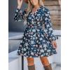 imageCUPSHE Women Floral Ruffle Summer Dress Surplice V Neck Long Peasant Sleeve Elastic Waist Flowy Casual Holiday Mini DressBlue Floral