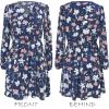 imageCUPSHE Women Floral Ruffle Summer Dress Surplice V Neck Long Peasant Sleeve Elastic Waist Flowy Casual Holiday Mini DressBlue Floral
