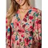 imageCUPSHE Women Floral Ruffle Summer Dress Surplice V Neck Long Peasant Sleeve Elastic Waist Flowy Casual Holiday Mini DressDusty Rose