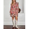 imageCUPSHE Women Floral Ruffle Summer Dress Surplice V Neck Long Peasant Sleeve Elastic Waist Flowy Casual Holiday Mini DressDusty Rose