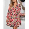 imageCUPSHE Women Floral Ruffle Summer Dress Surplice V Neck Long Peasant Sleeve Elastic Waist Flowy Casual Holiday Mini DressDusty Rose