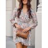 imageCUPSHE Women Floral Ruffle Summer Dress Surplice V Neck Long Peasant Sleeve Elastic Waist Flowy Casual Holiday Mini DressOrange Floral