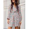 imageCUPSHE Women Floral Ruffle Summer Dress Surplice V Neck Long Peasant Sleeve Elastic Waist Flowy Casual Holiday Mini DressOrange Floral