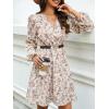 imageCUPSHE Women Floral Ruffle Summer Dress Surplice V Neck Long Peasant Sleeve Elastic Waist Flowy Casual Holiday Mini DressWhite