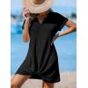 imageCUPSHE Women Swimsuit Cover Ups Short Sleeve Waffle Twist Front Summer Mini Beach Coverup DressBlack