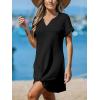 imageCUPSHE Women Swimsuit Cover Ups Short Sleeve Waffle Twist Front Summer Mini Beach Coverup DressBlack