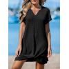 imageCUPSHE Women Swimsuit Cover Ups Short Sleeve Waffle Twist Front Summer Mini Beach Coverup DressBlack
