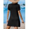 imageCUPSHE Women Swimsuit Cover Ups Short Sleeve Waffle Twist Front Summer Mini Beach Coverup DressBlack
