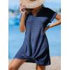 imageCUPSHE Women Swimsuit Cover Ups Short Sleeve Waffle Twist Front Summer Mini Beach Coverup DressDark Blue