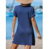 imageCUPSHE Women Swimsuit Cover Ups Short Sleeve Waffle Twist Front Summer Mini Beach Coverup DressDark Blue