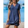 imageCUPSHE Women Swimsuit Cover Ups Short Sleeve Waffle Twist Front Summer Mini Beach Coverup DressDark Blue