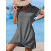 imageCUPSHE Women Swimsuit Cover Ups Short Sleeve Waffle Twist Front Summer Mini Beach Coverup DressDark Grey