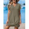 imageCUPSHE Women Swimsuit Cover Ups Short Sleeve Waffle Twist Front Summer Mini Beach Coverup DressGreen