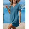 imageCUPSHE Women Swimsuit Cover Ups Short Sleeve Waffle Twist Front Summer Mini Beach Coverup DressLake Blue