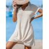 imageCUPSHE Women Swimsuit Cover Ups Short Sleeve Waffle Twist Front Summer Mini Beach Coverup DressOffwhite