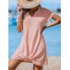 imageCUPSHE Women Swimsuit Cover Ups Short Sleeve Waffle Twist Front Summer Mini Beach Coverup DressPink