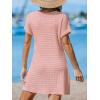 imageCUPSHE Women Swimsuit Cover Ups Short Sleeve Waffle Twist Front Summer Mini Beach Coverup DressPink