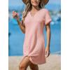 imageCUPSHE Women Swimsuit Cover Ups Short Sleeve Waffle Twist Front Summer Mini Beach Coverup DressPink