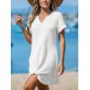 imageCUPSHE Women Swimsuit Cover Ups Short Sleeve Waffle Twist Front Summer Mini Beach Coverup DressWhite