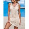 imageCUPSHE Women Swimsuit Crochet Sleeveless Cover Ups Summer Hollow Out Knit Bathing Suit Beach Coverup DressBeige
