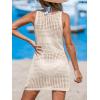 imageCUPSHE Women Swimsuit Crochet Sleeveless Cover Ups Summer Hollow Out Knit Bathing Suit Beach Coverup DressBeige