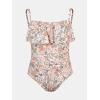 imageCUPSHE Women Swimsuit Plus Size One Piece Bathing Suit Flowy Ruffle Trim Ruched Front Tummy ControlBeigeOrange Floral