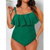 imageCUPSHE Women Swimsuit Plus Size One Piece Bathing Suit Flowy Ruffle Trim Ruched Front Tummy ControlDark Green