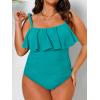 imageCUPSHE Women Swimsuit Plus Size One Piece Bathing Suit Flowy Ruffle Trim Ruched Front Tummy ControlTeal