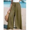 imageCUPSHE Women Wide Leg Pants High Waisted Trousers Linen Palazzo Lounge Beach Cover Ups Flowy PantsArmy Green