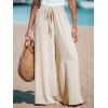 imageCUPSHE Women Wide Leg Pants High Waisted Trousers Linen Palazzo Lounge Beach Cover Ups Flowy PantsBeige