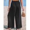imageCUPSHE Women Wide Leg Pants High Waisted Trousers Linen Palazzo Lounge Beach Cover Ups Flowy PantsBlack