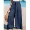 imageCUPSHE Women Wide Leg Pants High Waisted Trousers Linen Palazzo Lounge Beach Cover Ups Flowy PantsBlue