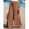 imageCUPSHE Women Wide Leg Pants High Waisted Trousers Linen Palazzo Lounge Beach Cover Ups Flowy PantsBrown